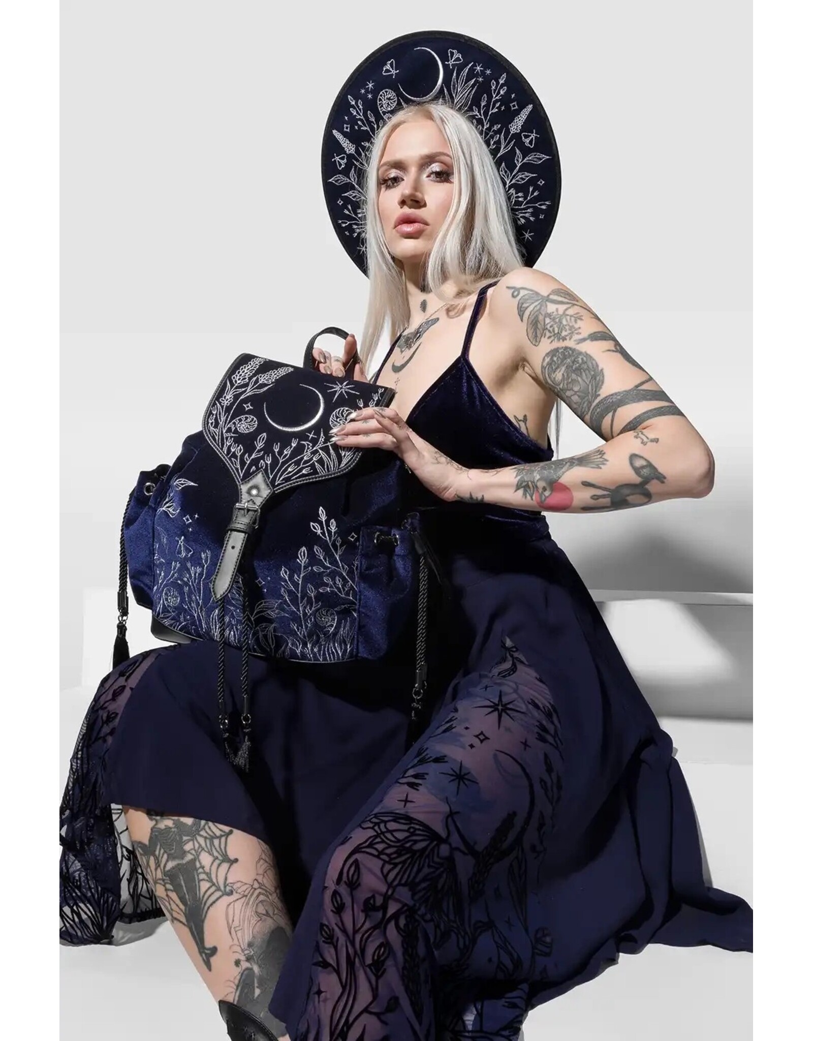 Restyle Fantasy bags and wallets - Moonlit Meadow Dark Blue Velvet Backpack