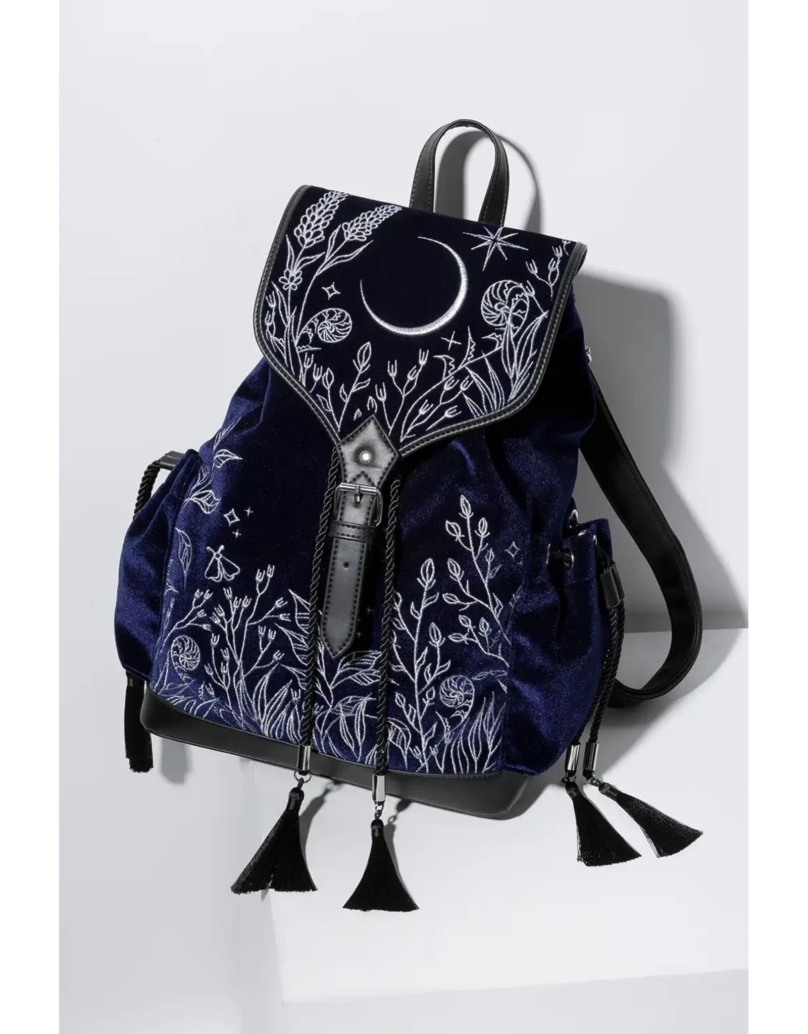 Restyle Fantasy tassen en portemonnees - Moonlit Meadow Donkerblauwe Fluwelen Rugzak