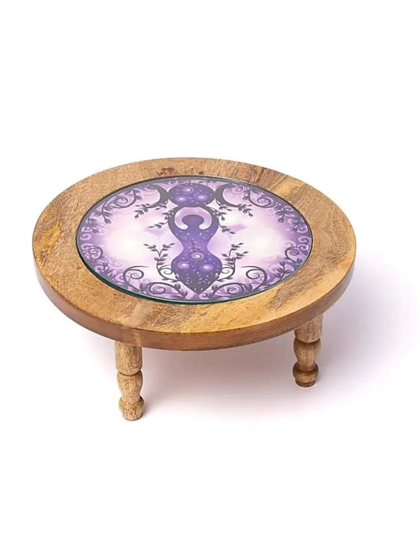 Trukado Miscellaneous - Wooden Side Table Moon Goddess with glass top