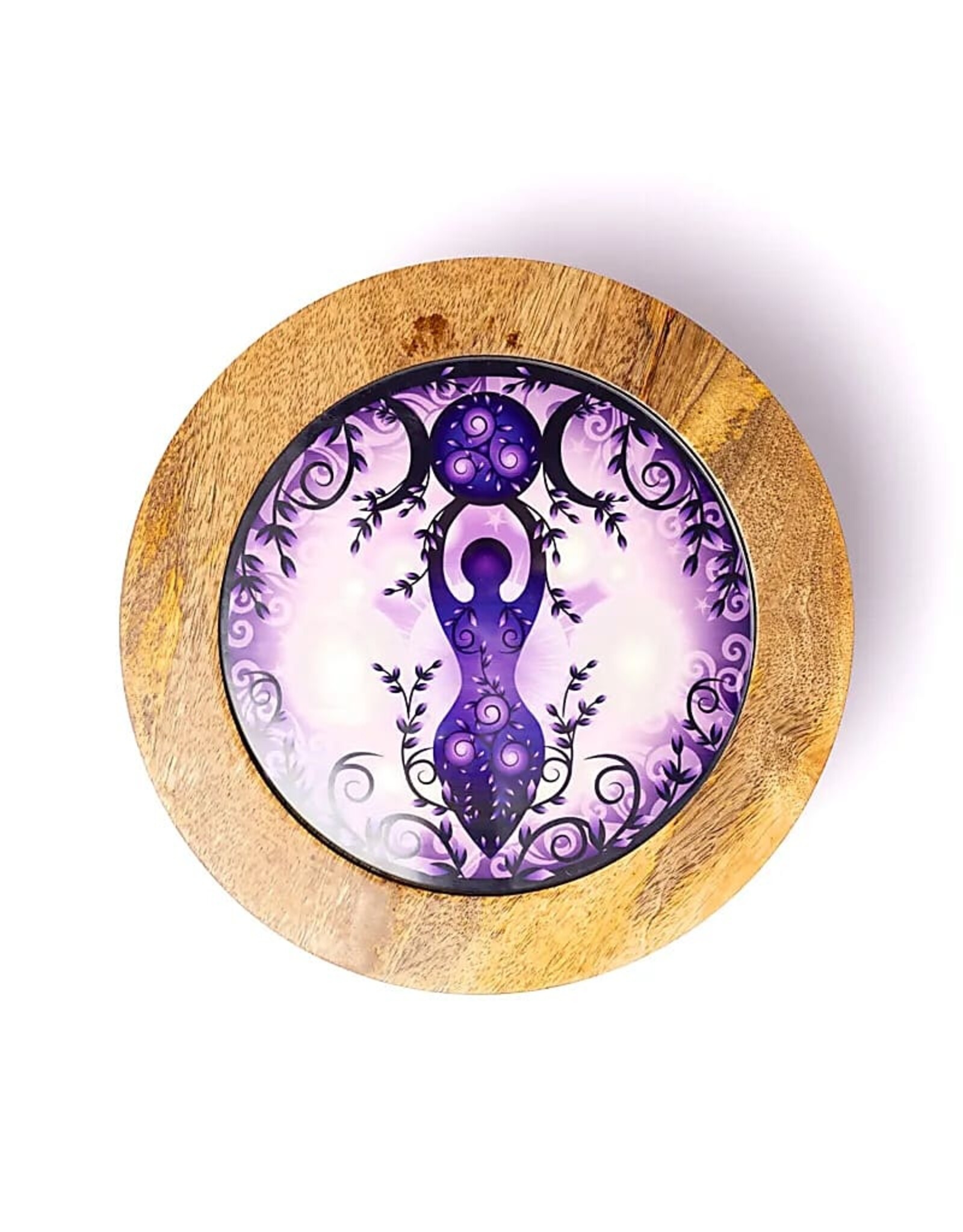 Trukado Miscellaneous - Houten Bijzettafel Maangodin met glazen  blad