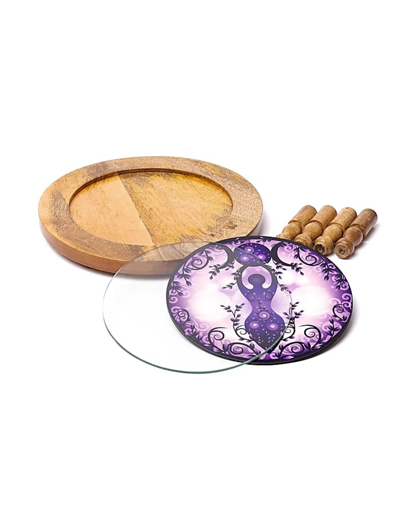 Trukado Miscellaneous - Houten Bijzettafel Maangodin met glazen  blad