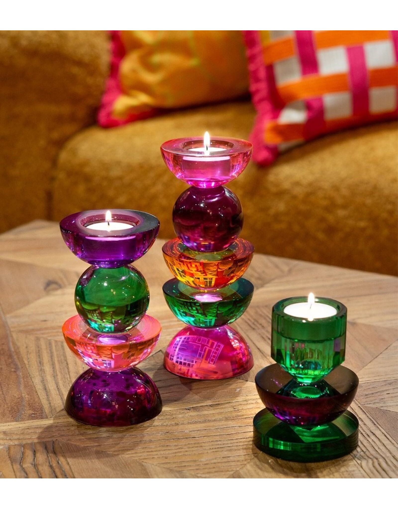 Diga Colmore Giftware & Lifestyle - Kandelaar Kristalglas Groen-Paars 10cm