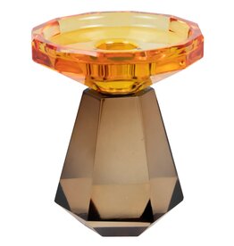 Diga Colmore Candle holder Crystal Glass on Prism Base orange-brown 12cm