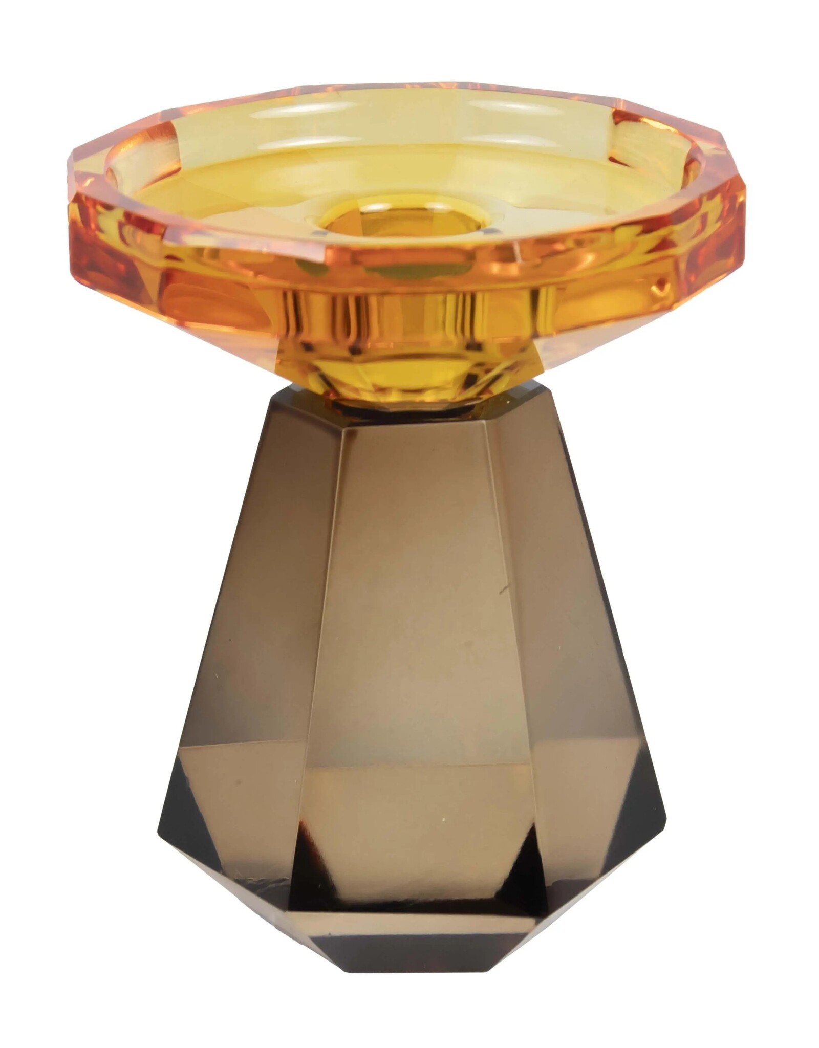 Diga Colmore Giftware & Lifestyle - Kandelaar Kristalglas op Prisma Voet oranje-bruin 12cm