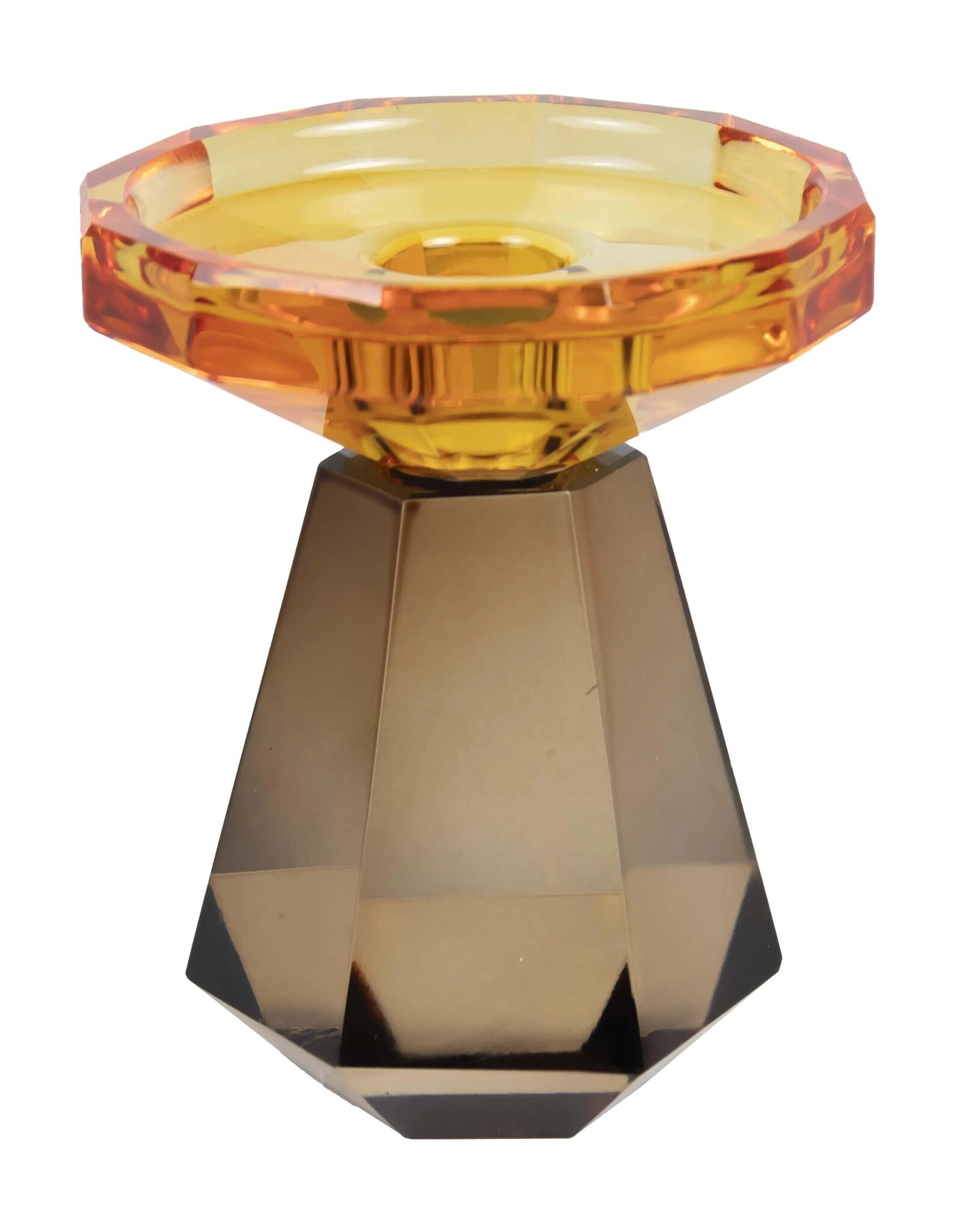 Diga Colmore Giftware & Lifestyle - Kandelaar Kristalglas op Prisma Voet oranje-bruin 12cm