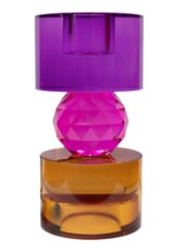 Diga Colmore Giftware & Lifestyle - Candle holder Crystal Glass Purple-fuchsia-amber 14.5cm