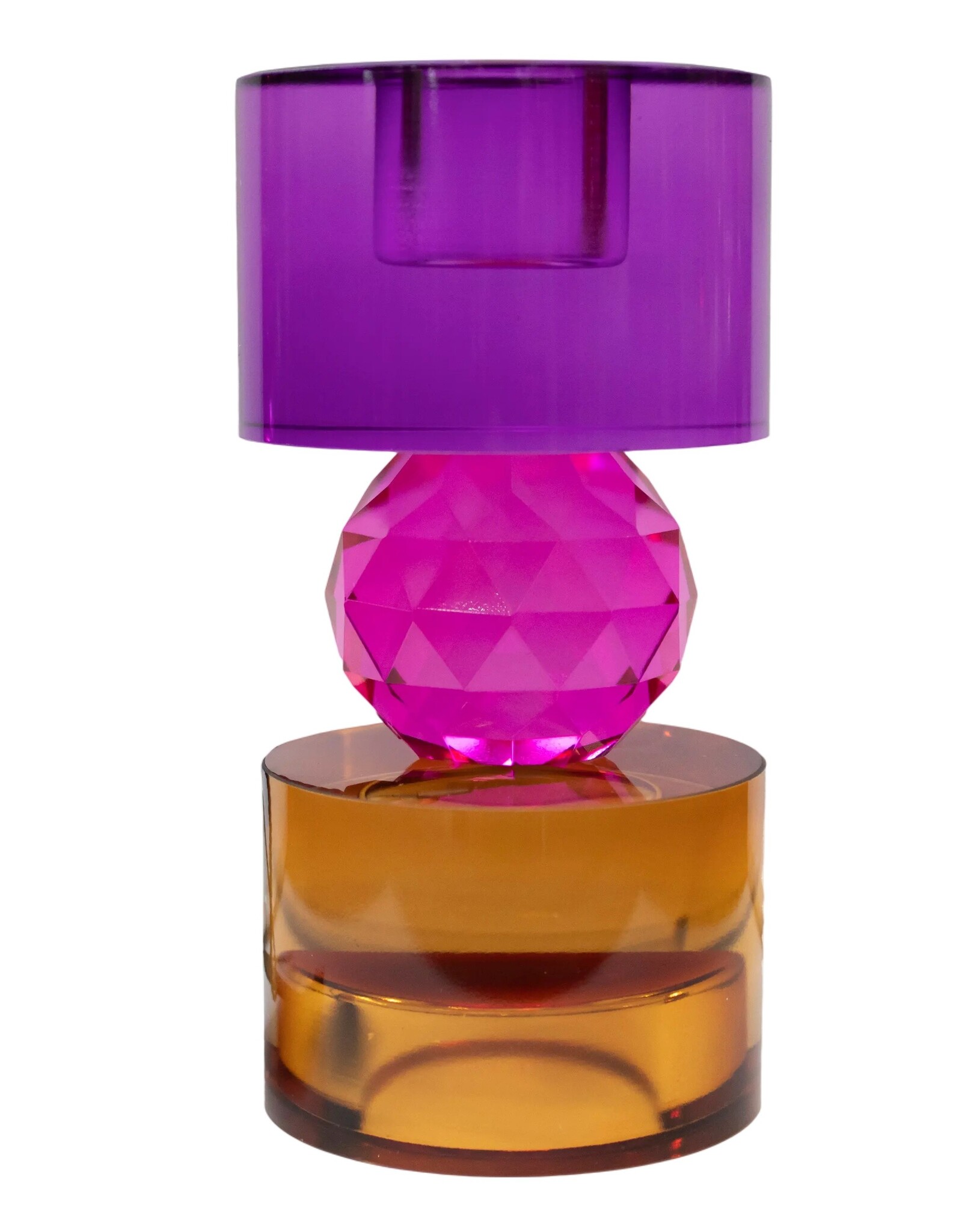 Diga Colmore Giftware & Lifestyle - Kandelaar Kristalglas Paars-fuchsia-amber 14,5cm