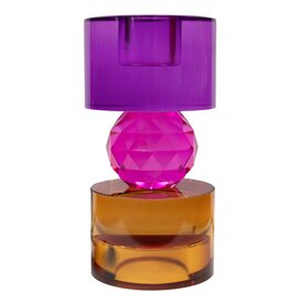 Diga Colmore Kandelaar Kristalglas Paars-fuchsia-amber 14,5cm
