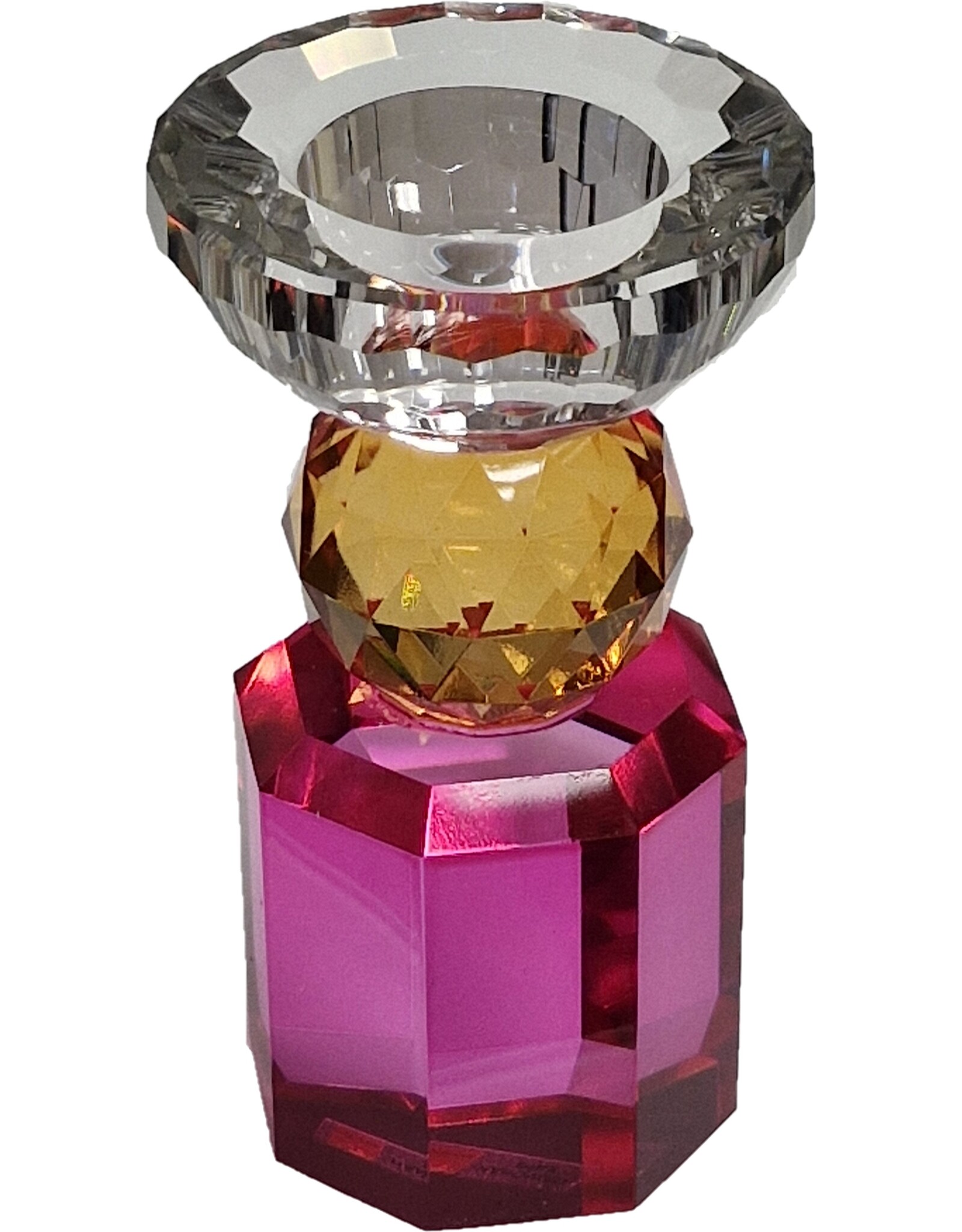 Diga Colmore Giftware & Lifestyle - Candle holder Crystal Glass Fuchsia-Amber 15cm