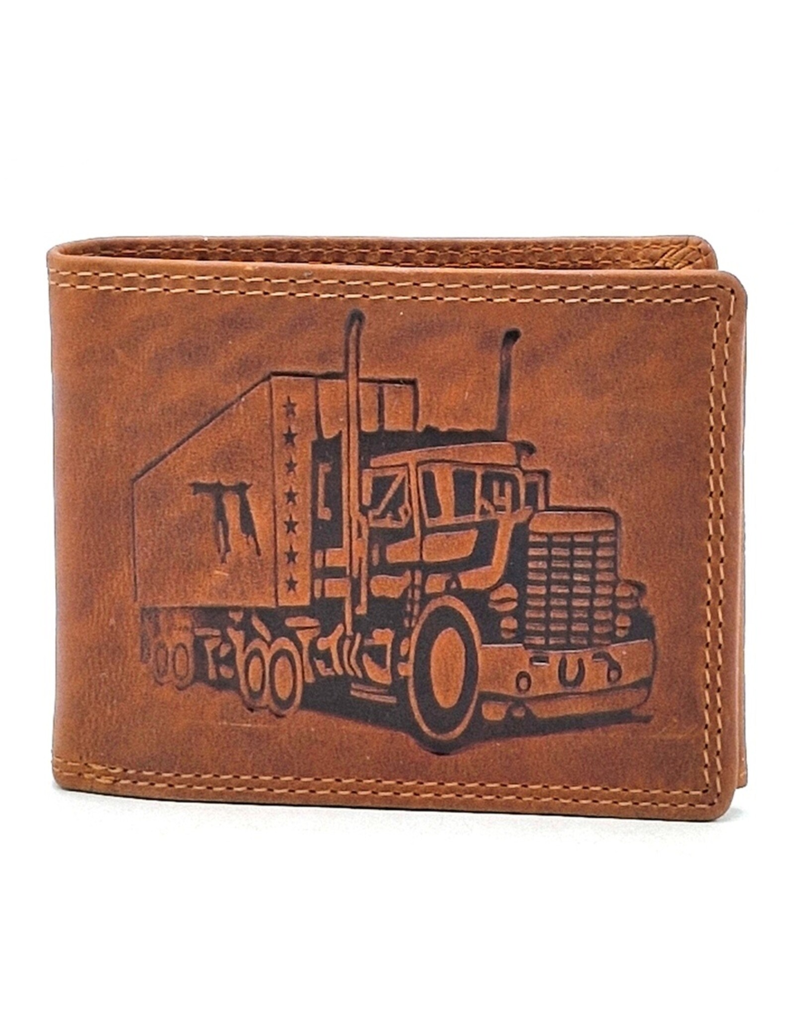 Hütmann Leren portemonnees - Hütmann Leren Portemonnee met Vrachtwagen bruin