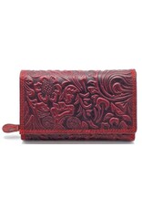 Hunters Leather wallets - Hunters Wallet with Floral Embossing Red