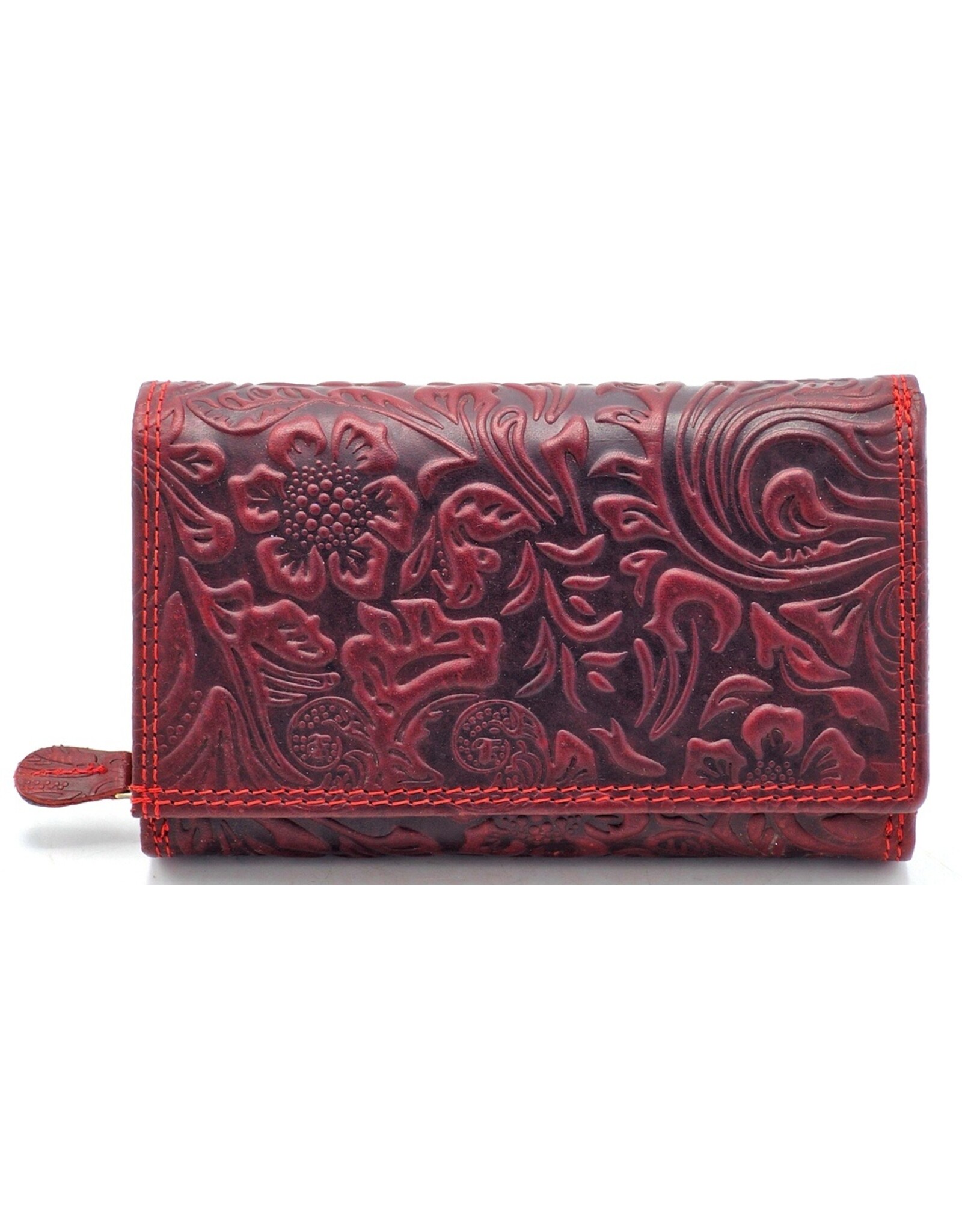 Hunters Leather wallets - Hunters Wallet with Floral Embossing Red
