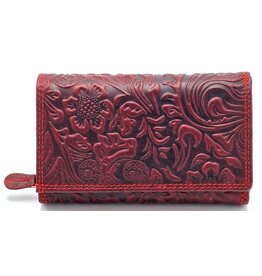 Hunters Hunters Portemonnee met Bloemen Reliëf rood
