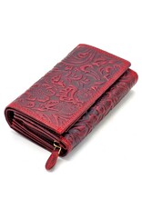 Hunters Leather wallets - Hunters Wallet with Floral Embossing Red
