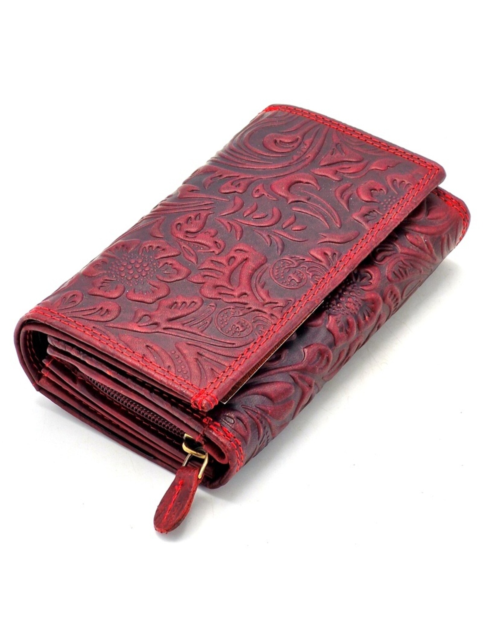 Hunters Leather wallets - Hunters Wallet with Floral Embossing Red
