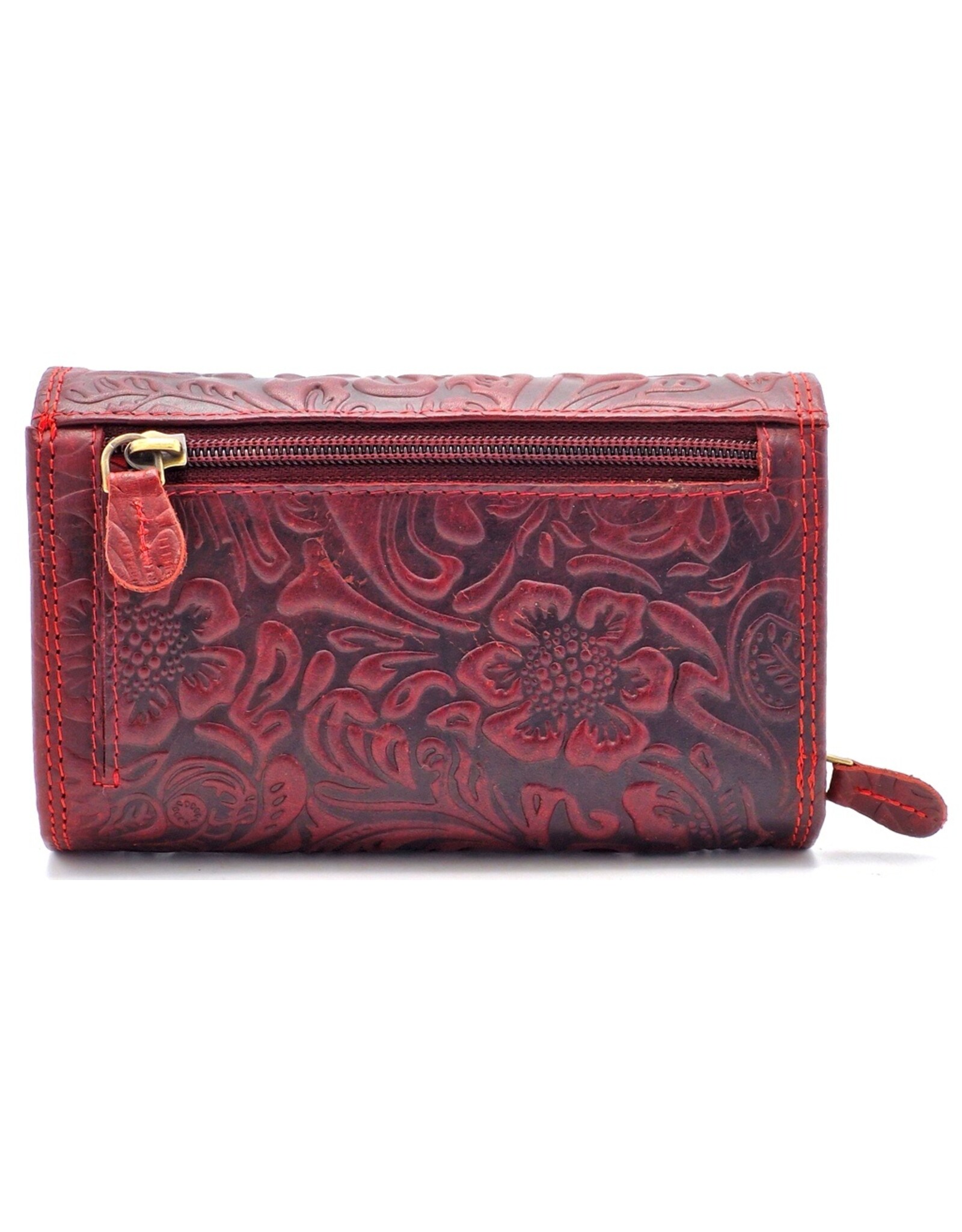 Hunters Leather wallets - Hunters Wallet with Floral Embossing Red