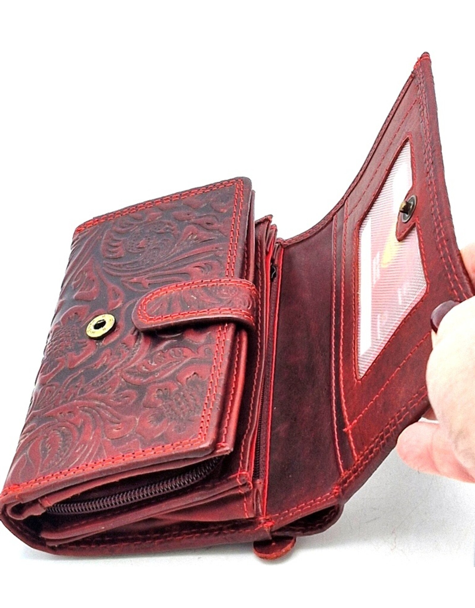 Hunters Leather wallets - Hunters Wallet with Floral Embossing Red