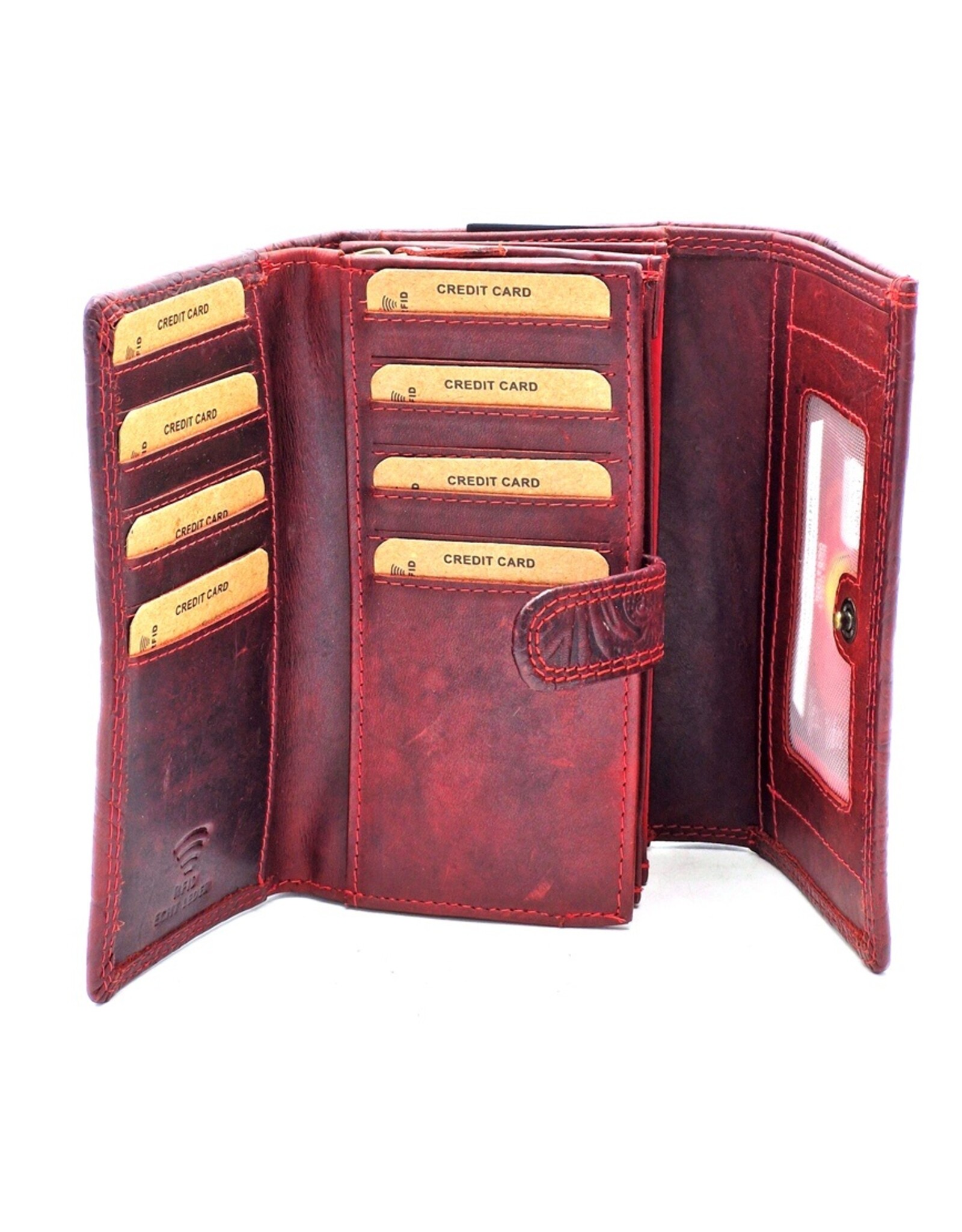Hunters Leather wallets - Hunters Wallet with Floral Embossing Red