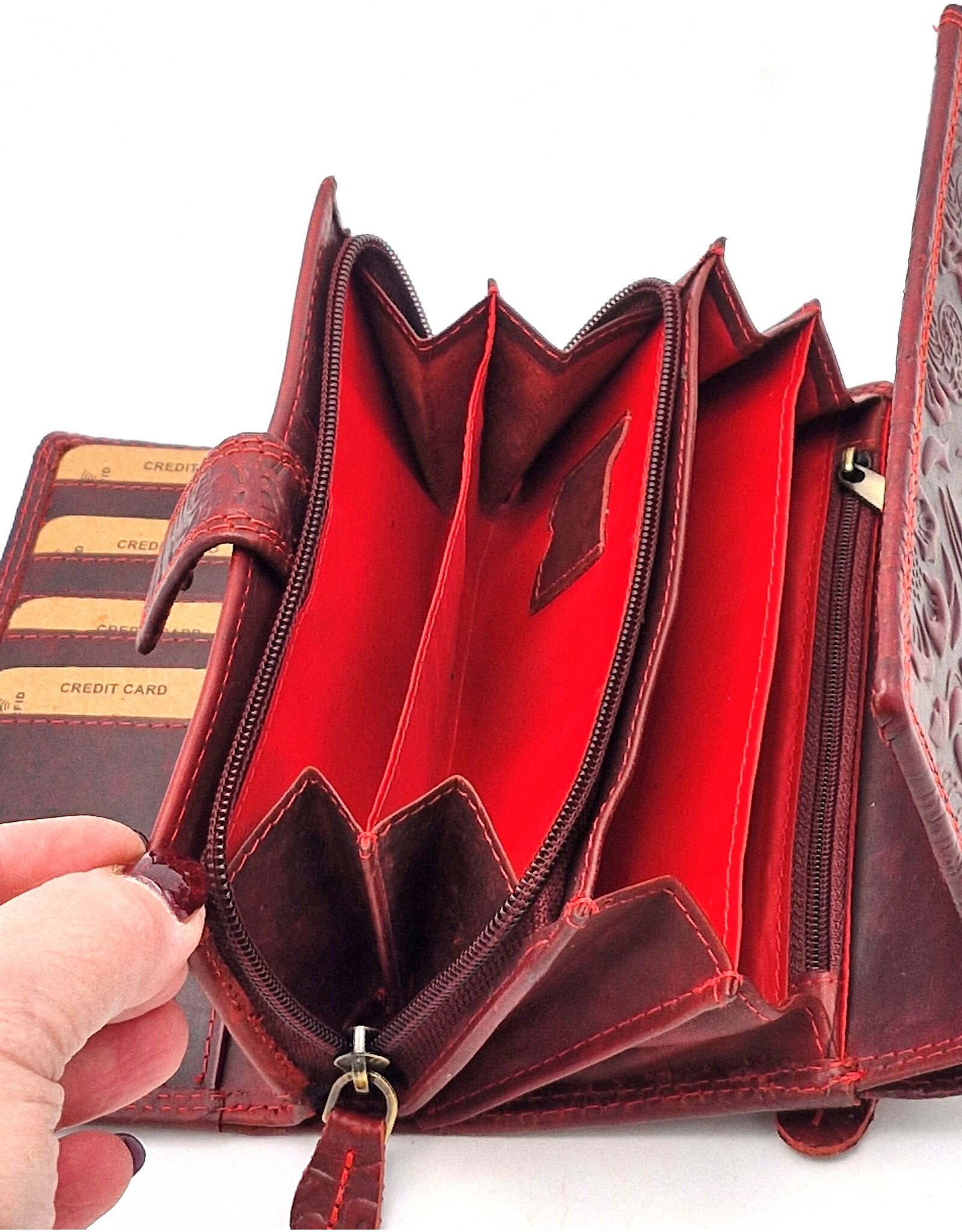 Hunters Leather wallets - Hunters Wallet with Floral Embossing Red
