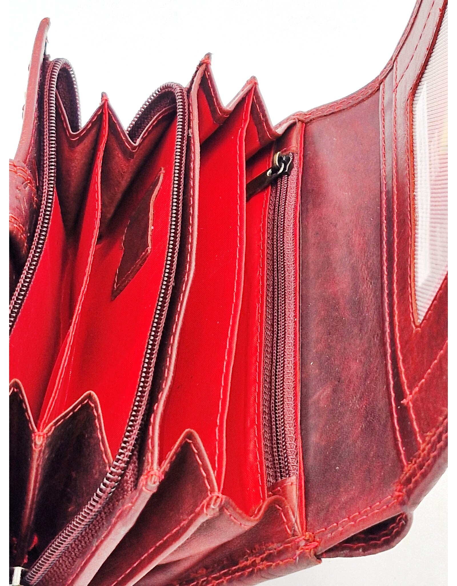Hunters Leather wallets - Hunters Wallet with Floral Embossing Red