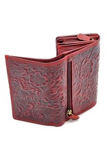 Hunters Leren portemonnees - Hunters Portemonnee met Bloemen Reliëf rood