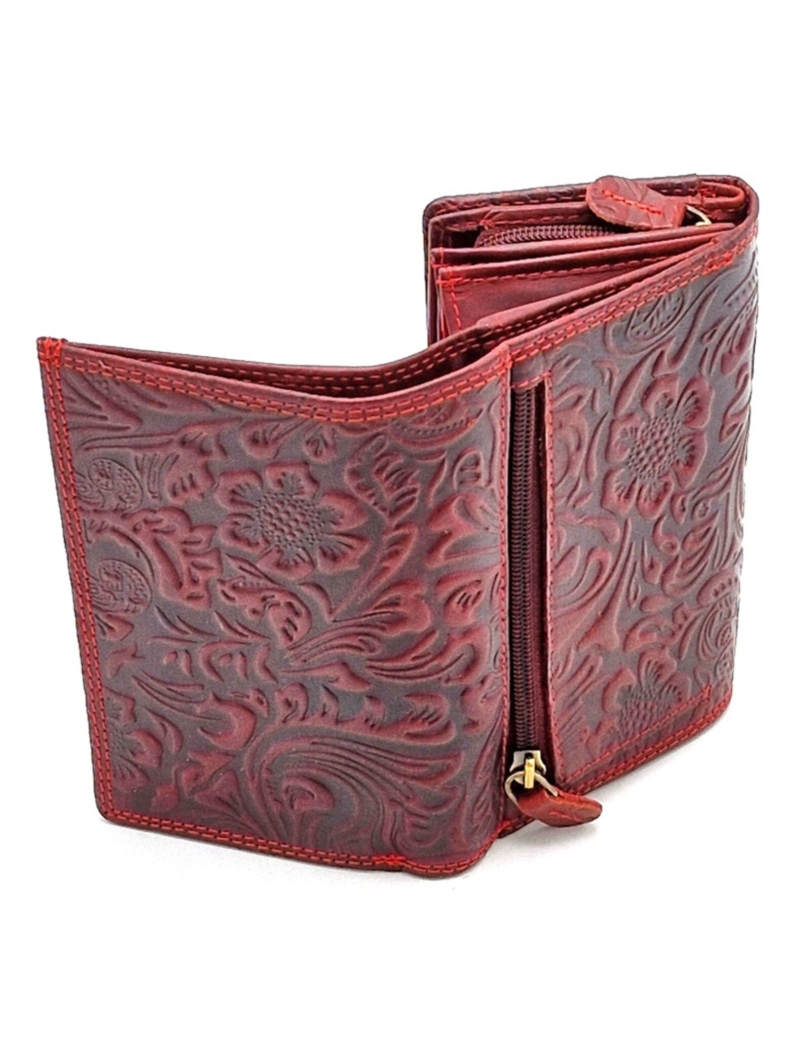 Hunters Leather wallets - Hunters Wallet with Floral Embossing Red