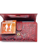 Hunters Leather wallets - Hunters Wallet with Floral Embossing Red