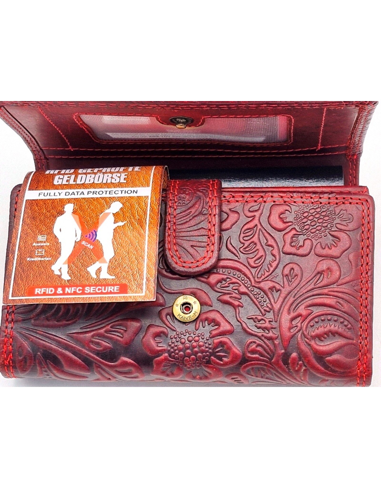 Hunters Leather wallets - Hunters Wallet with Floral Embossing Red