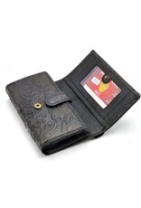 Hunters Leren portemonnees - Hunters Portemonnee met Bloemen Reliëf zwart