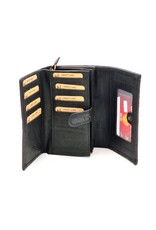 Hunters Leren portemonnees - Hunters Portemonnee met Bloemen Reliëf zwart