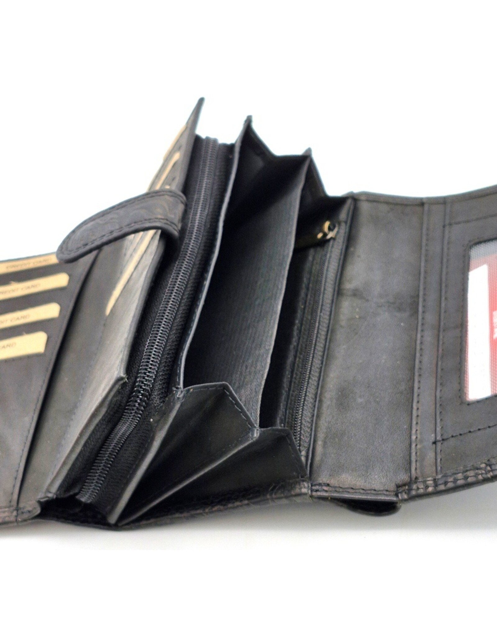 Hunters Leren portemonnees - Hunters Portemonnee met Bloemen Reliëf zwart