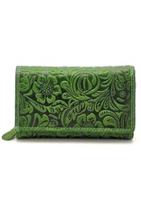 Hunters Leather wallets - Hunters Wallet with Floral Embossing green