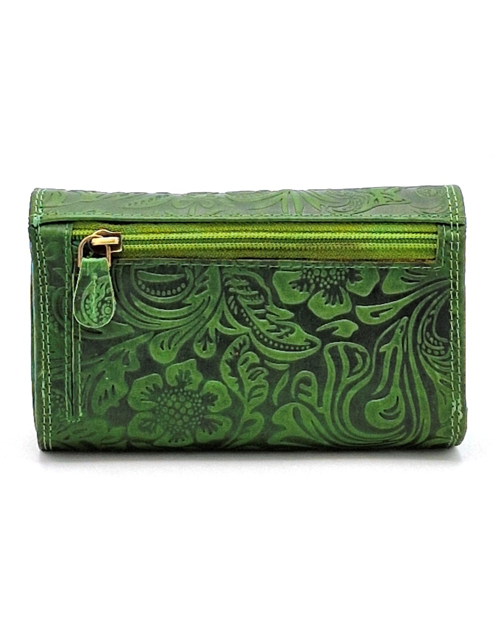 Hunters Leather wallets - Hunters Wallet with Floral Embossing green