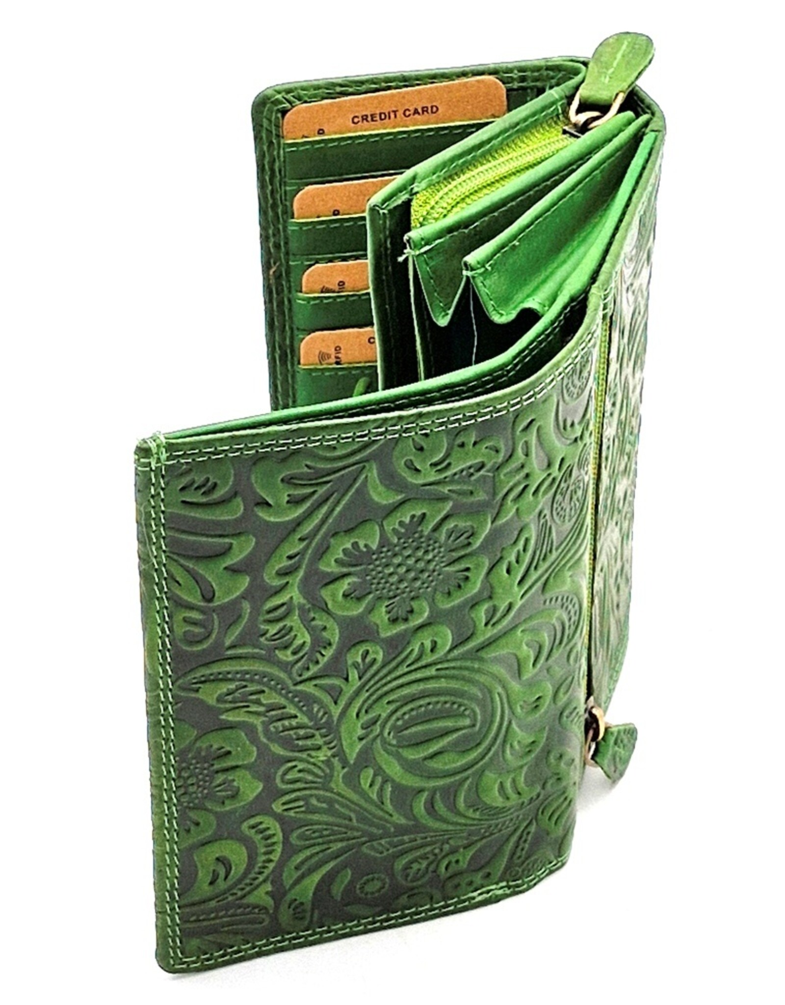 Hunters Leather wallets - Hunters Wallet with Floral Embossing green