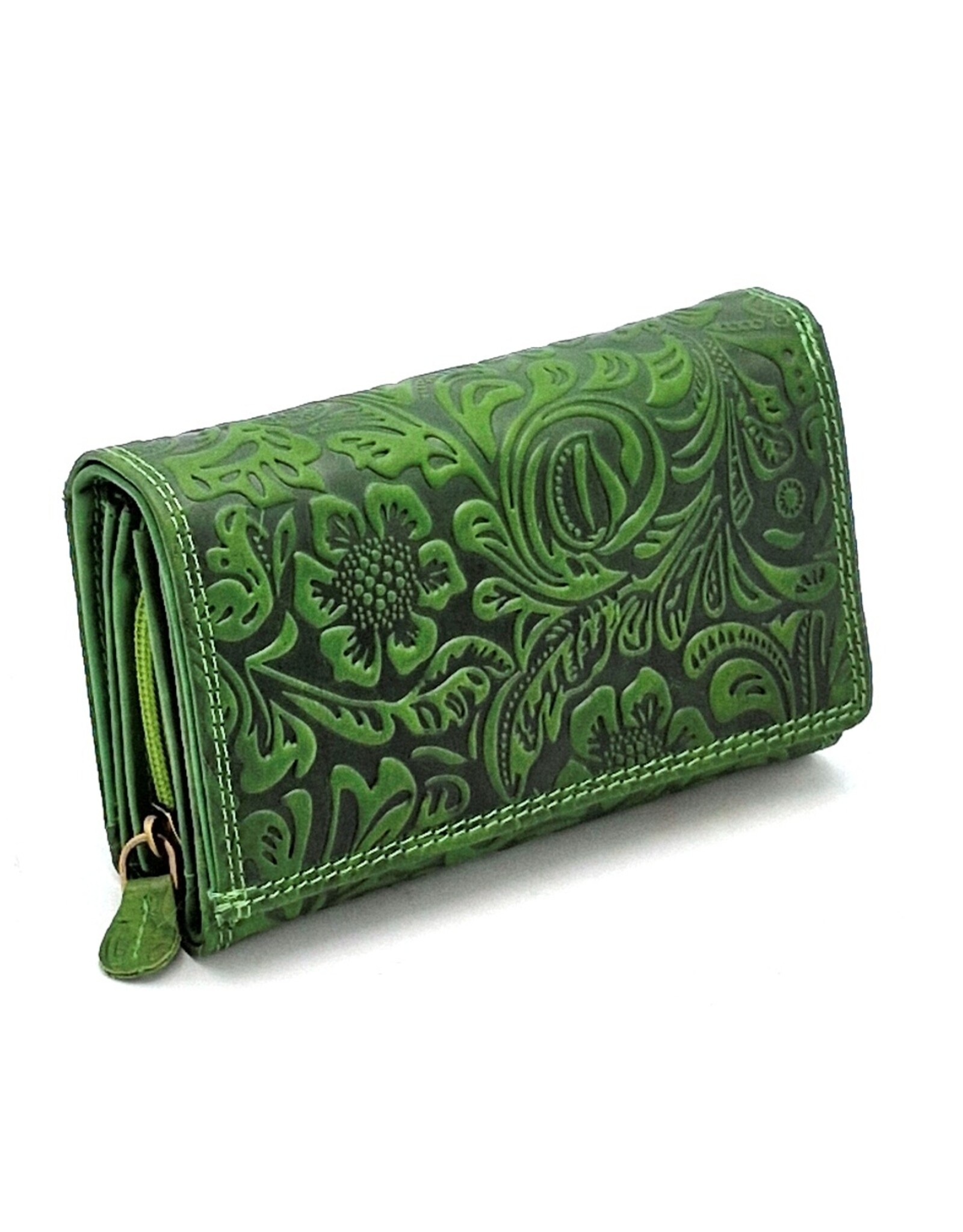 Hunters Leather wallets - Hunters Wallet with Floral Embossing green