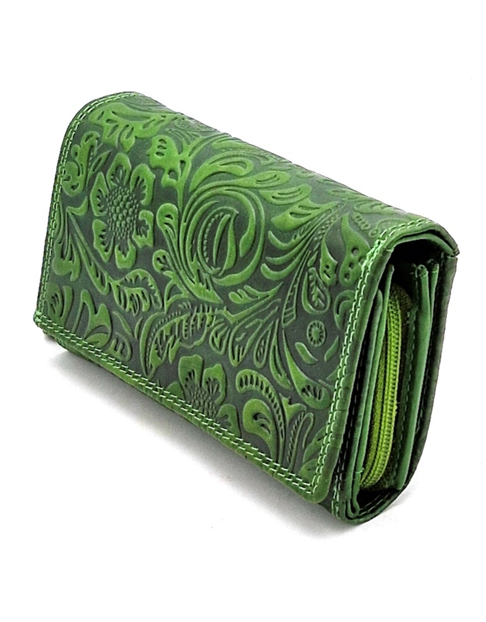 Hunters Leather wallets - Hunters Wallet with Floral Embossing green