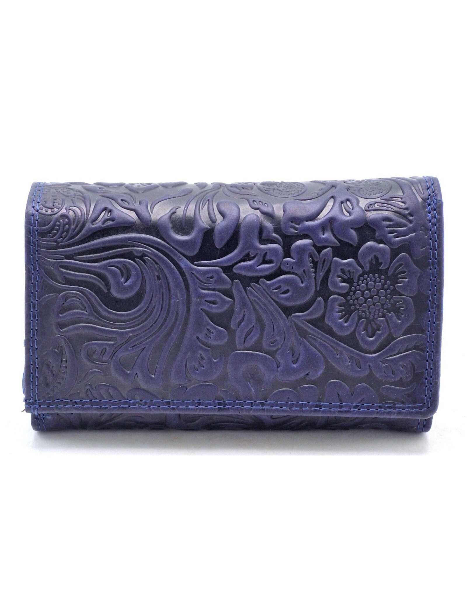 Hunters Leather Wallets - Hunters Leather Wallet Embossed Flowers blue