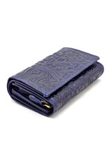 Hunters Leather Wallets - Hunters Leather Wallet Embossed Flowers blue