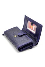 Hunters Leather Wallets - Hunters Leather Wallet Embossed Flowers blue