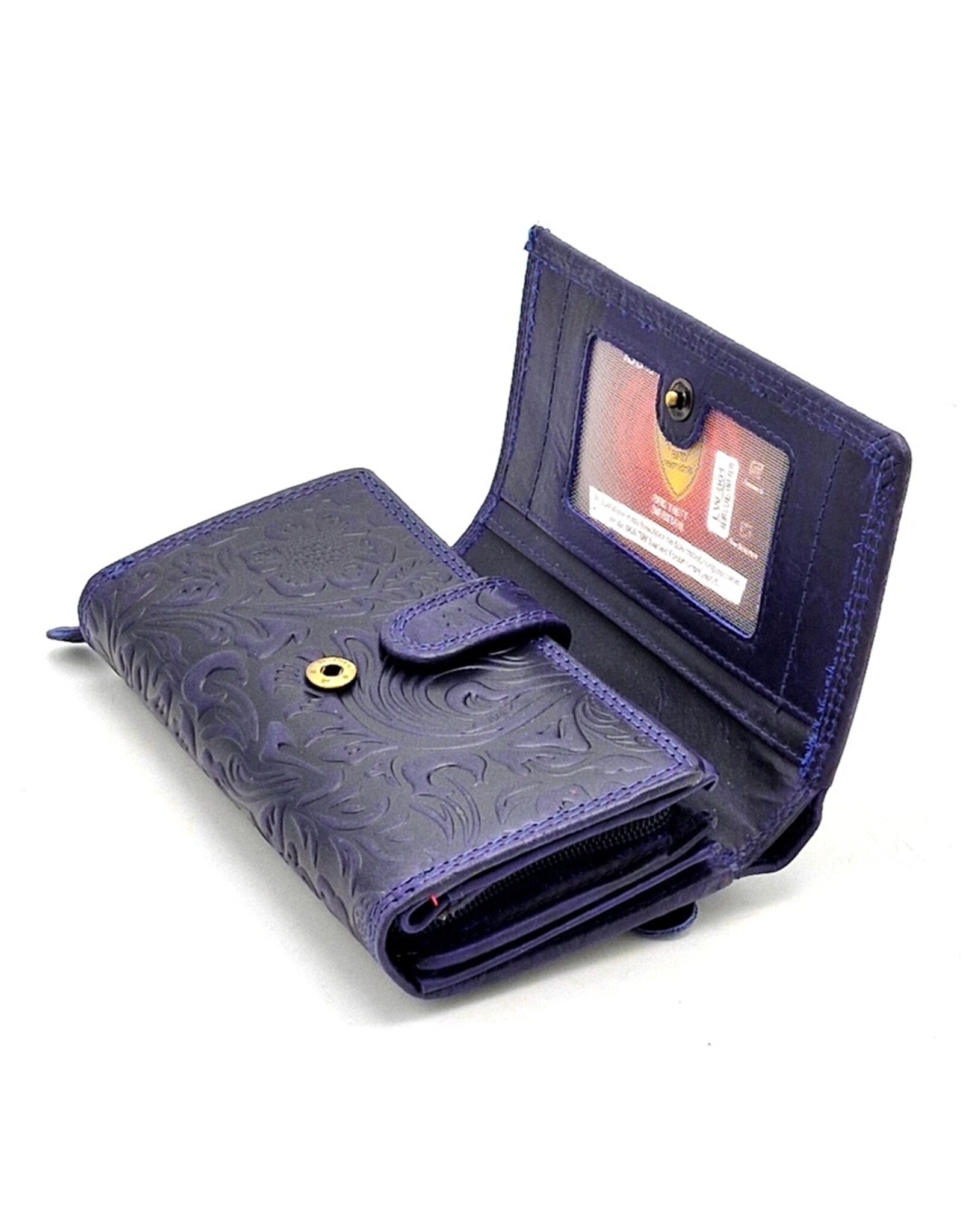 Hunters Leather Wallets - Hunters Leather Wallet Embossed Flowers blue