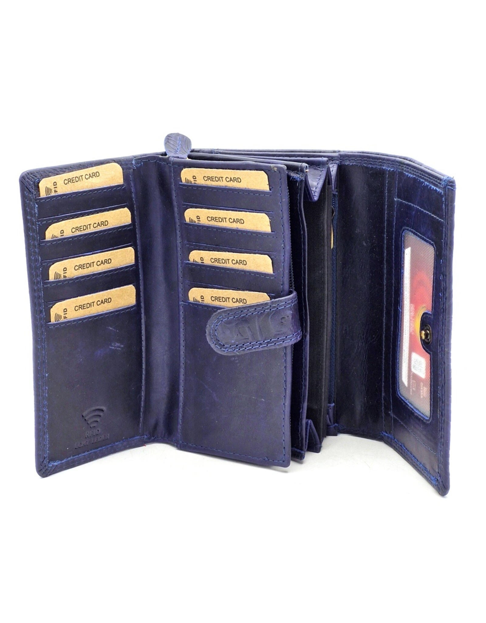 Hunters Leather Wallets - Hunters Leather Wallet Embossed Flowers blue