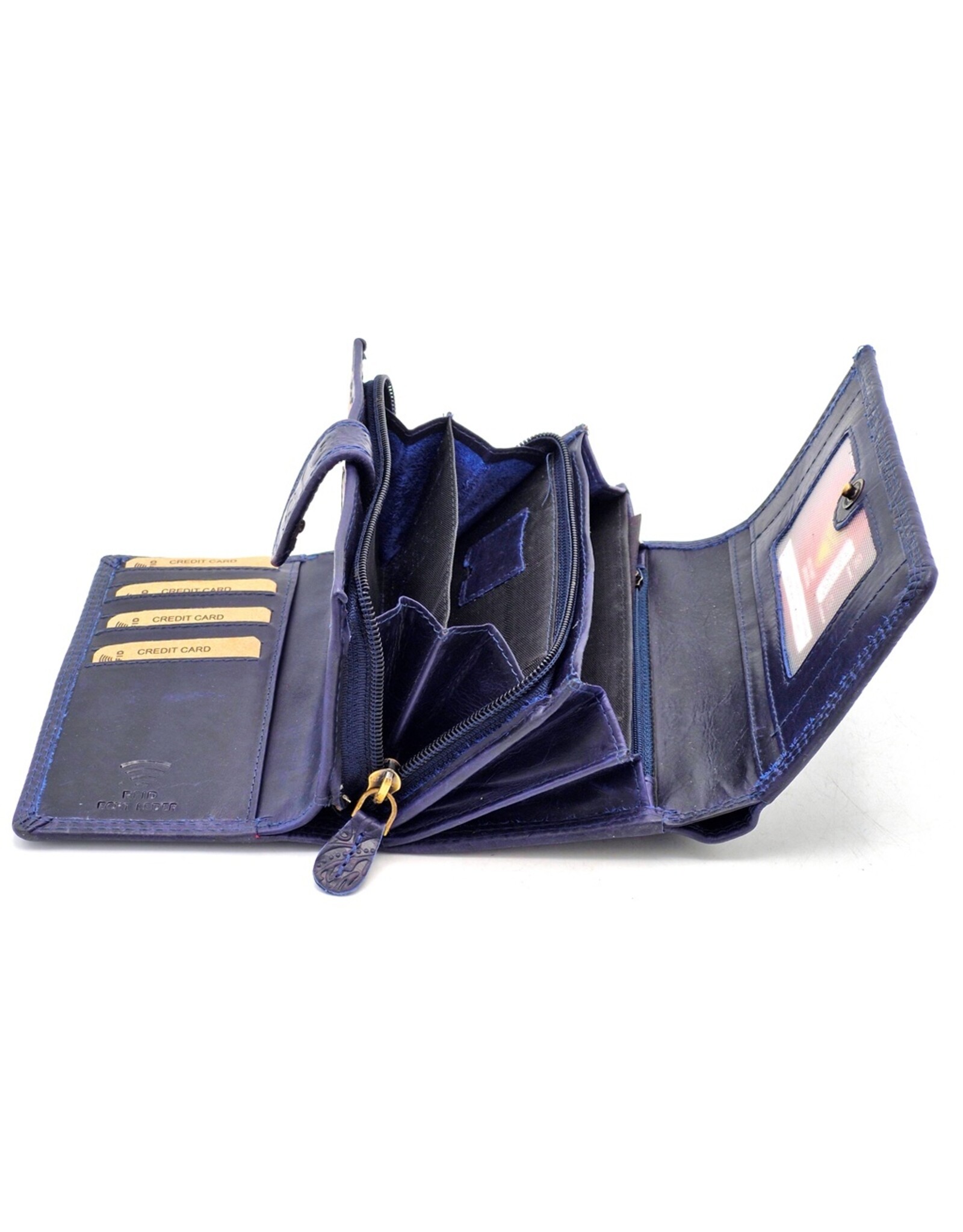 Hunters Leather Wallets - Hunters Leather Wallet Embossed Flowers blue