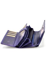 Hunters Leren Portemonnees - Hunters Leren Portemonnee Bloemen reliëf blauw