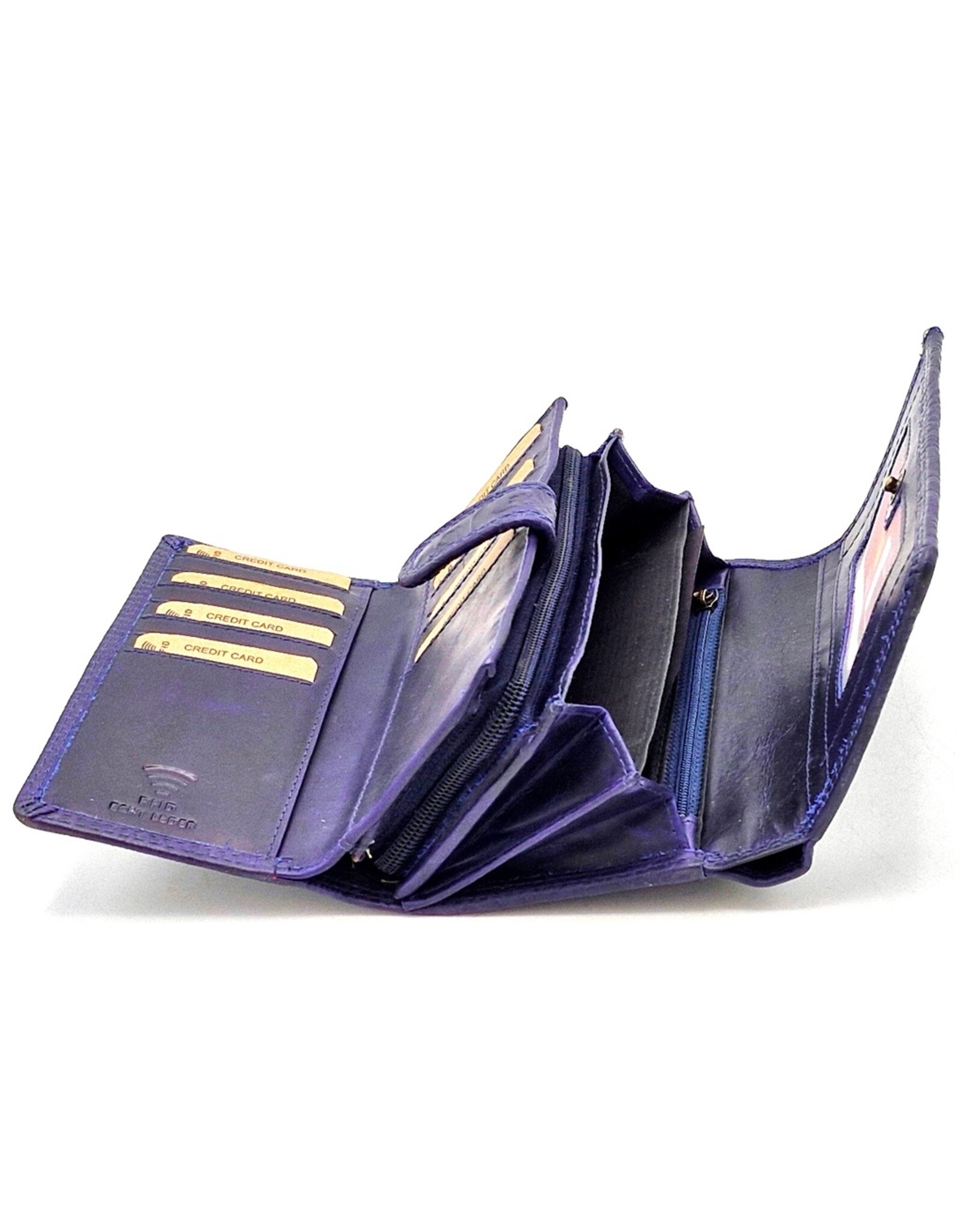 Hunters Leather Wallets - Hunters Leather Wallet Embossed Flowers blue