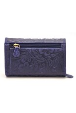 Hunters Leather Wallets - Hunters Leather Wallet Embossed Flowers blue