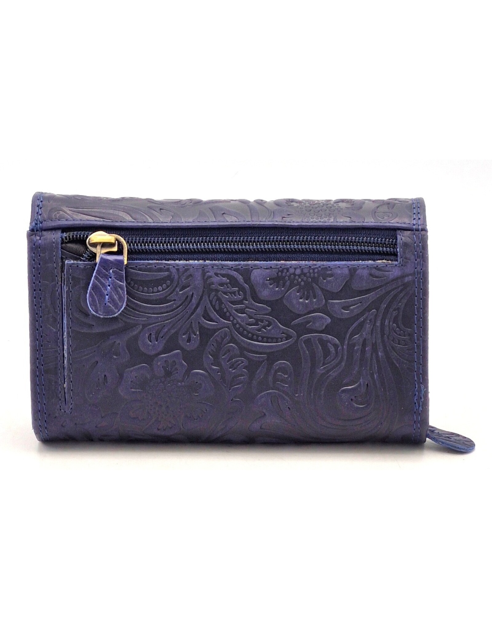 Hunters Leather Wallets - Hunters Leather Wallet Embossed Flowers blue