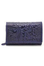 Hunters Leather Wallets - Hunters Leather Wallet Embossed Flowers blue