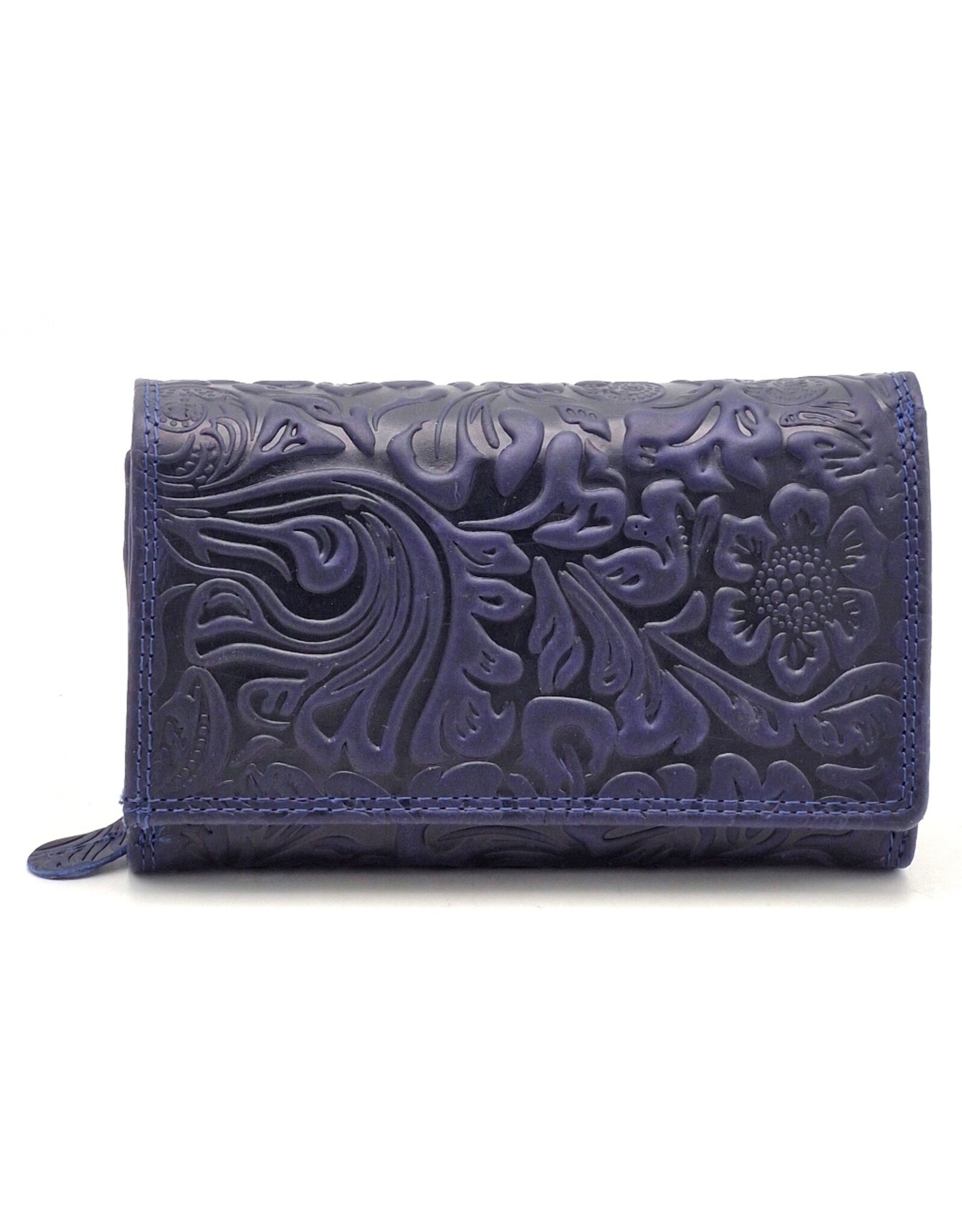 Hunters Leather Wallets - Hunters Leather Wallet Embossed Flowers blue