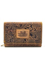 Hunters Leather Wallets - Hunters Wallet Embossed Flowers D.Tan medium
