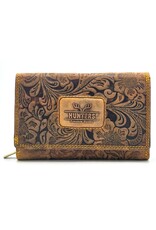 Hunters Leren Portemonnees - Hunters Portemonnee Bloemen Reliëf D.Tan medium